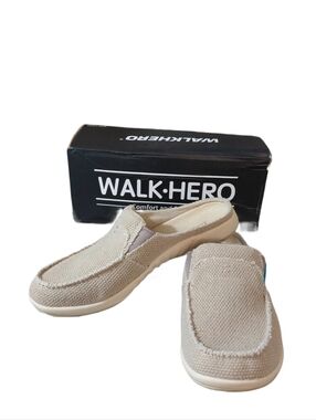 WALK·HERO Beige Canvas Slip-On Mule Sneakers Size 7.5 Comfort Shoes